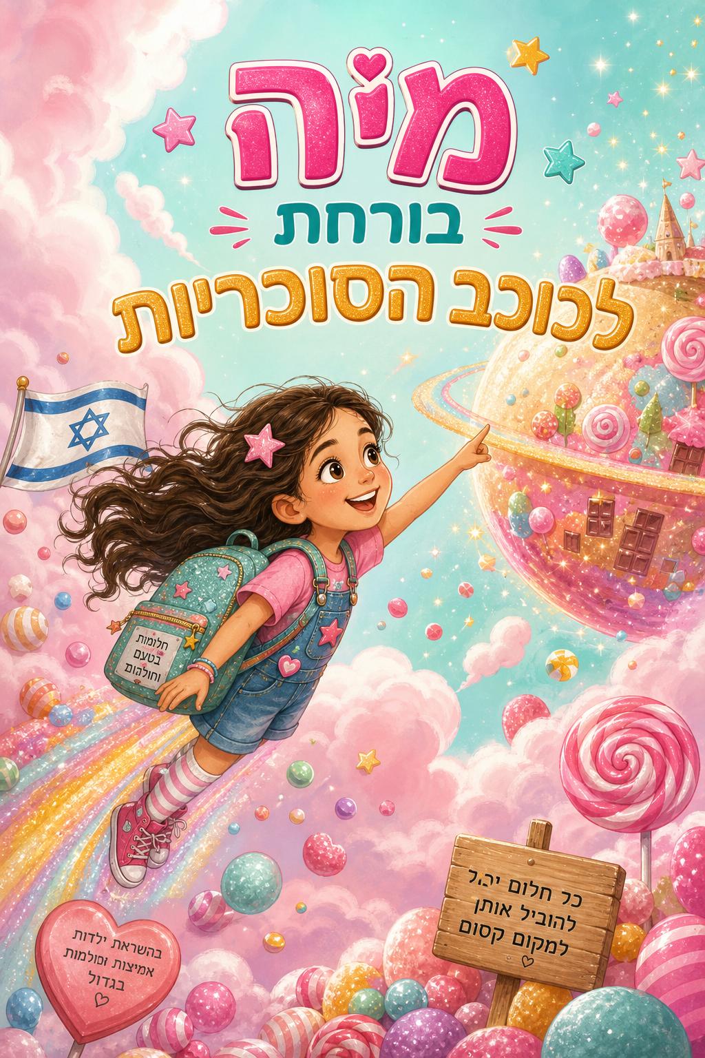 מיה בורחת לכוכב הסוכריות יום הולדת לילדה, ספר מותאם אישית