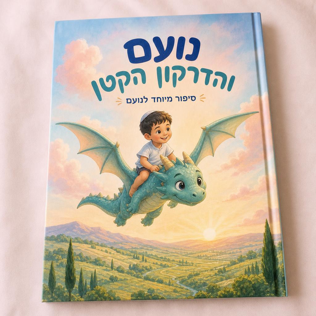 עטיפת ספר ילדים מותאם אישית "דניאל וחבר הדרקון" — ספר עם השם של הילד, כולל שם הילד/ה ואיור מקורי בסגנון ספרי ילדים קלאסיים