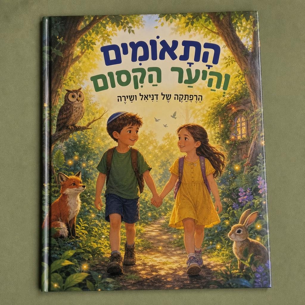 עטיפת ספר ילדים מותאם אישית "שירה ויער החיות" — ספר אישי לילדים, כולל שם הילד/ה ואיור מקורי בסגנון ספרי ילדים קלאסיים