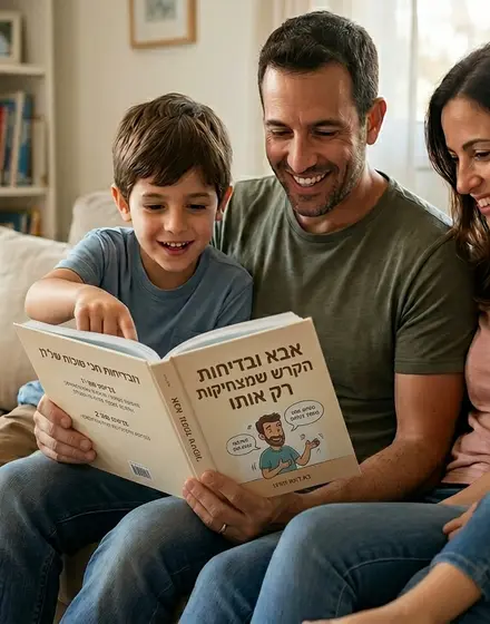 משפחה קוראת ספר מותאם אישית יחד